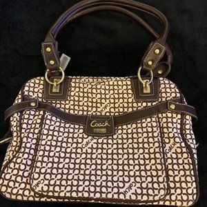 Used ivory handbag with brown logo print